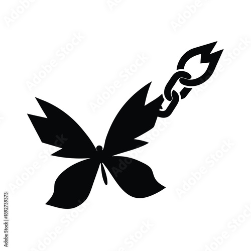 Broken chain turning into butterfly symbol of freedom change and hope On white Background Line Art Vector illustration