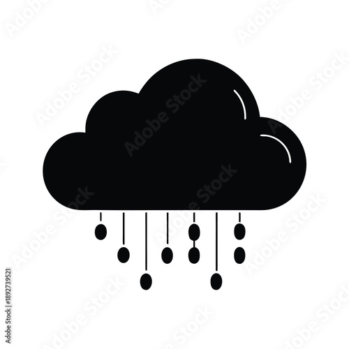Cloud raining binary code representing digital technology and data flow On white Background Line Art Vector illustration