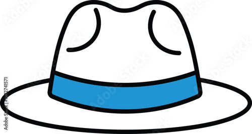 Simple cartoon fedora hat with blue band and black outline headwear accessory