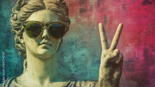 Video A female figure holding a peace sign, symbolizing peaceful intentions