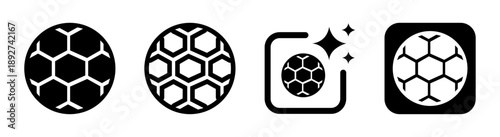 Football or soccer icon representing sport game match goal league and tournament for athletes teams and stadium activities in black vector illustration