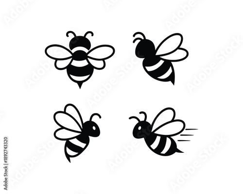 Flying Bee Silhouette, honey bee, Bee hovering honey jar, bee landing Silhouette vector design collection