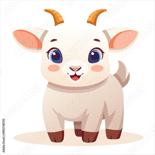 A cartoon goat with horns standing on a plain surface, viewed from the front.