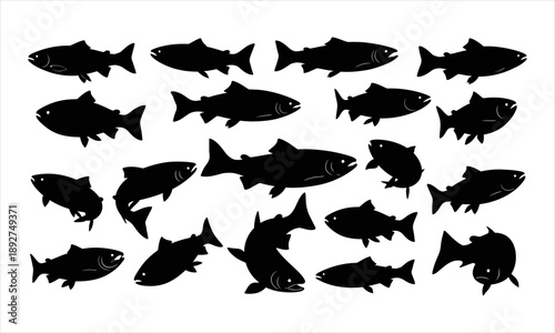 Dynamic Collection of Swimming Fish Silhouettes A Versatile Vector Set for Aquatic Themes and Design