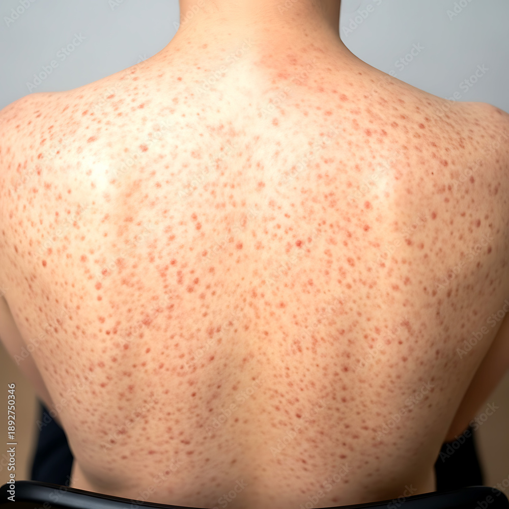 Naklejka premium Back covered in red rash and acne spots skin