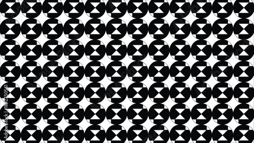 abstract black and white geometric seamless pattern featuring repeating shapes