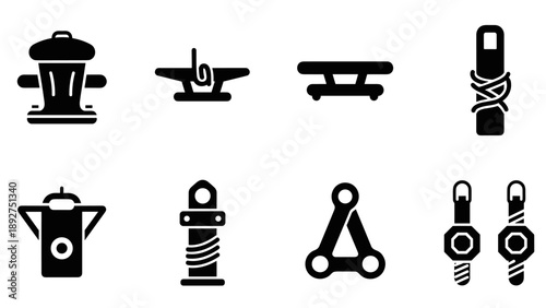 Collection of minimalistic black silhouette icons featuring various urban objects