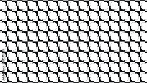 abstract black and white geometric seamless pattern featuring repeating shapes