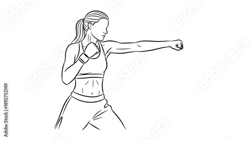 Dynamic female boxer in action: training and strength illustration