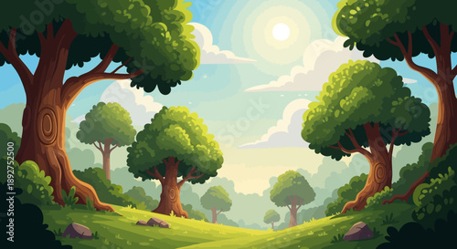 Trees in a serene landscape scene.