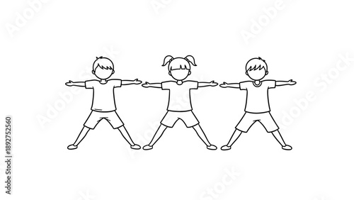 Outline of kids exercising with arms outstretched
