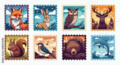 Postage digital stamp animal themed in vintage style for journaling and other design needed