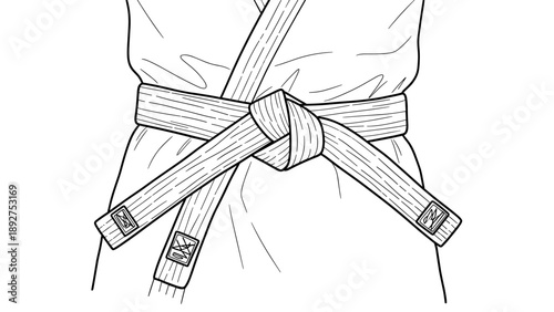 Karate belt knot drawing in black and white for martial arts training