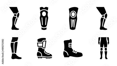 Silhouette icons of sports protective gear featuring shin guards and boots