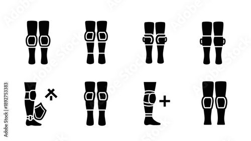 Set of knee pad silhouettes for sports and protection icons