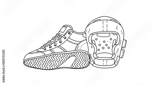 Detailed outline art of athletic footwear with sneaker and sole designs