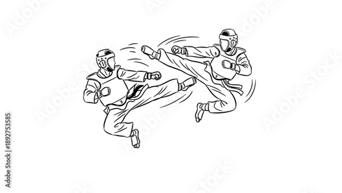 Dynamic martial arts action: two fighters in powerful kicking sequence