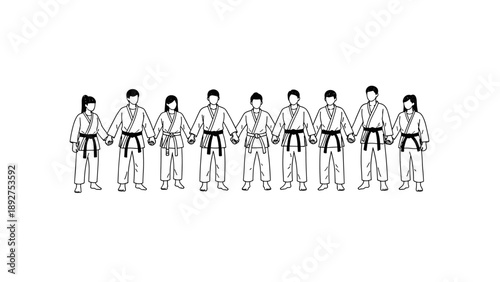 Karate team holding hands: unity in martial arts