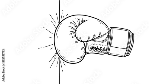 Dynamic sketch of boxing glove punching wall with forceful impact lines