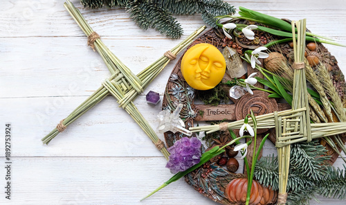 Bild auf Leinwand Wiccan altar for Imbolc sabbat