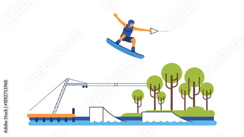 Wakeboarding adventure: thrilling water sports in a vibrant outdoor park