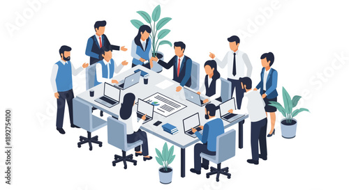 Office Meeting with Colleagues Collaborating.