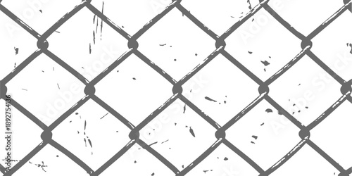 Distressed chain link fence pattern with grunge texture, a seamless monochromatic urban background vector illustration for graphic design.