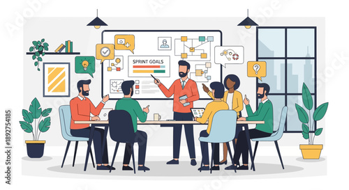 Team Meeting in Modern Office Space.