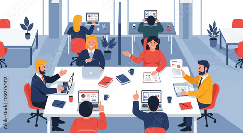 Office Meeting with Colleagues Discussing.