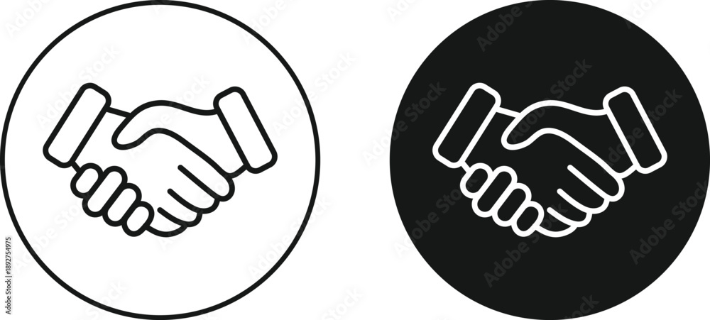 Obraz premium Hand shake icon set. Agreement and deal graphic design. Business partnership symbols. Deal Closing Icons. Advertising and commercial policy signs 
