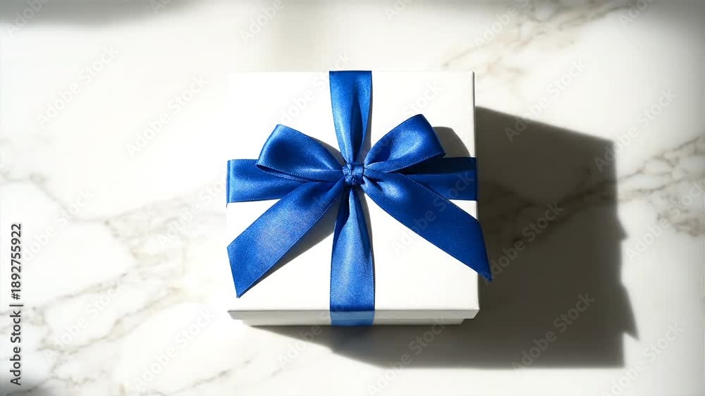 custom made wallpaper toronto digitalWhite gift box with blue ribbon on marble surface overhead view