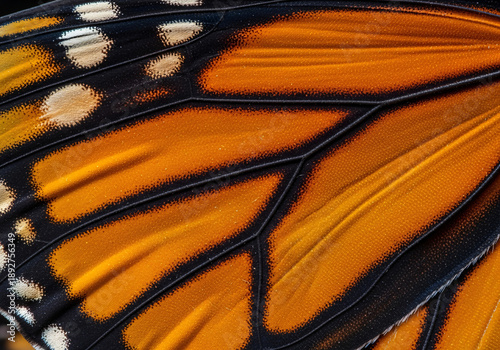 Macro Texture of Monarch Butterfly Wing - Orange and Black Scales Detail