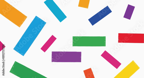 A vibrant and abstract background composed of scattered colorful rectangular shapes on a white canvas.