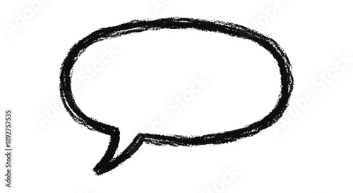 A hand-drawn, rough, black outline of an empty speech bubble on a white background.
