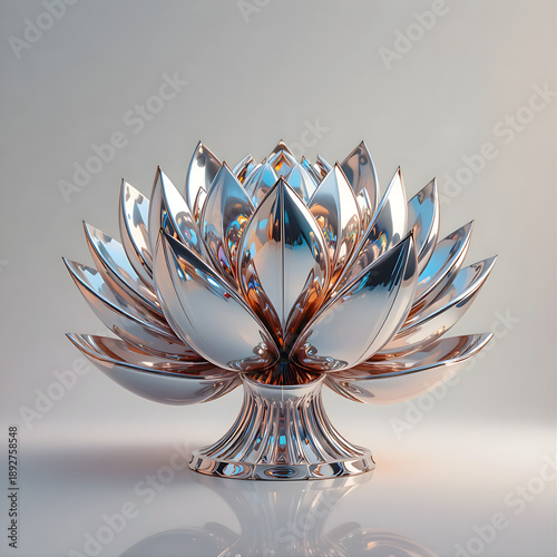 Iridescent Metallic Lotus Sculpture with Peaceful Atmosphere