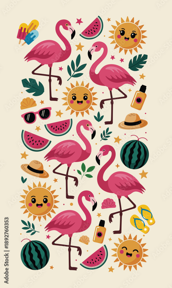 Obraz premium cute_summer_flamingo_pattern_illustration