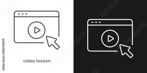 Video Lesson Line Icon. Online Learning Education Tutorial Concept