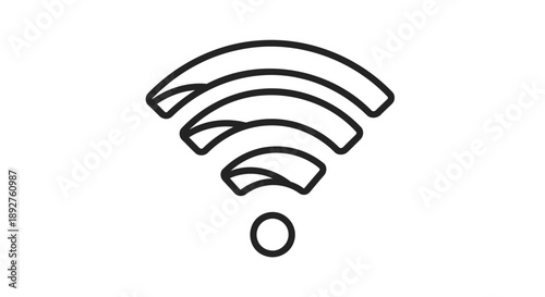 Wi fi signal icon with curved lines and circle on white background symbolizing internet connection