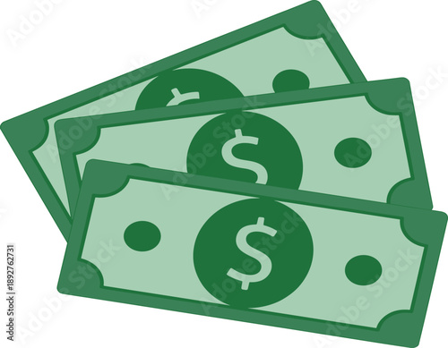 Green, dollar, banknotes, stack, money, cash, currency, finance, payment, savings, wealth, budget, income, profit, business, investment, flat, vector, illustration, icon