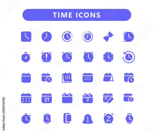Time solid icons set. Timers clock vector icon set. 