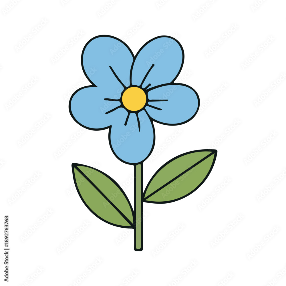Fototapeta premium Simple Cartoon Blue Flower Doodle Isolated Vector Illustration