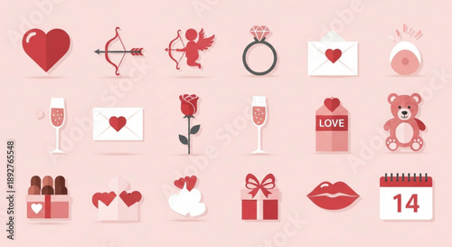 Valentine's Day icons for love and romance celebrations