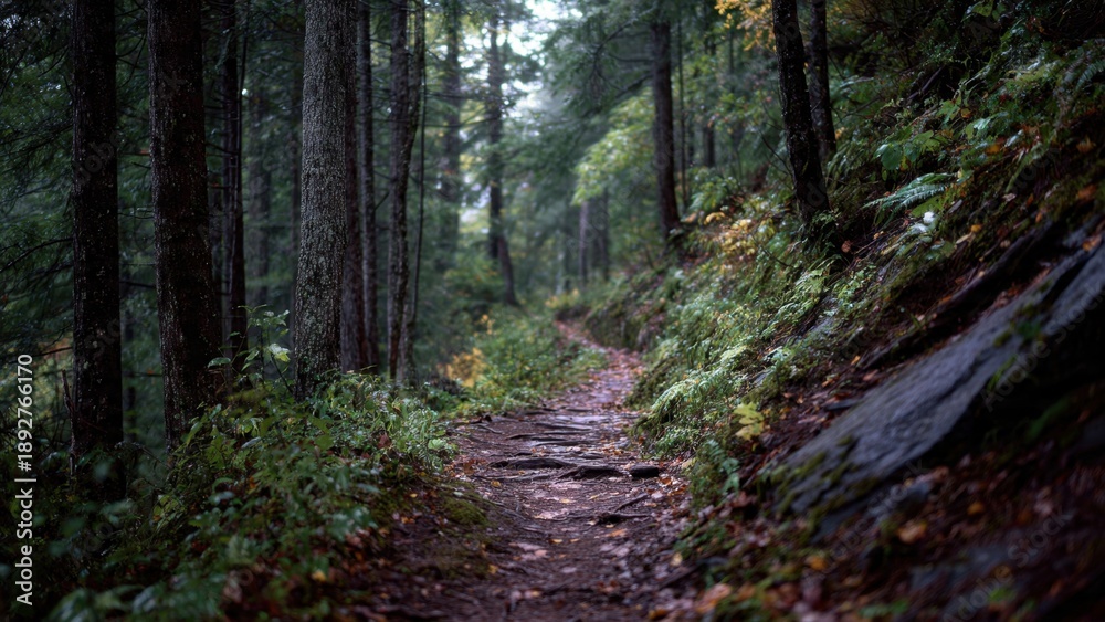 Obraz premium Woodland trail through a dense forest