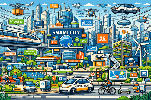 Smart city technology and sustainable urban living in a futuristic cityscape