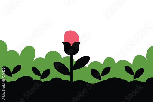 Simple Flat Illustration of a Growing Flower and Sprouts, personal growth concept