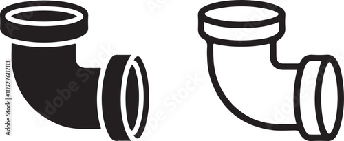 A graphic illustration depicts two black and white plumbing elbow joints showcasing different perspectives and configurations high quality professional