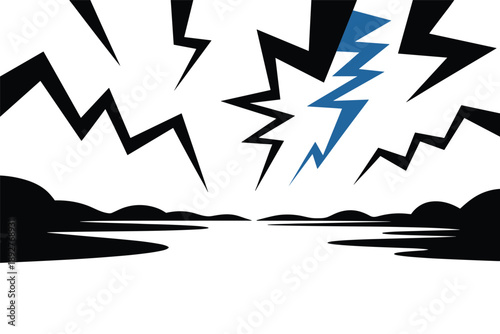 Dramatic Thunderstorm with Striking Lightning Bolts, natural power concept