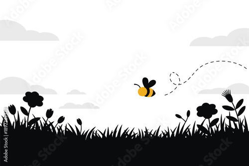 Little Bee's Flight Through a Simple Meadow, pollination and ecology concept