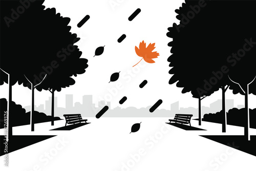 Autumn Rain in the City Park, seasonal urban mood concept
