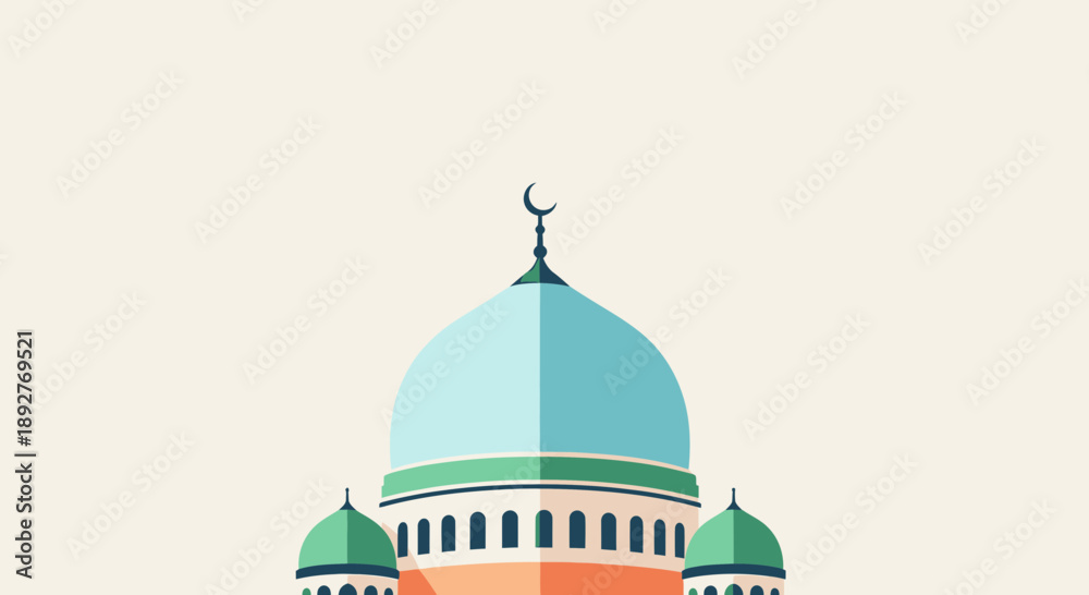 Obraz premium Illustration of Mosque Dome and Minaret against a Neutral Background from a Low Angle
